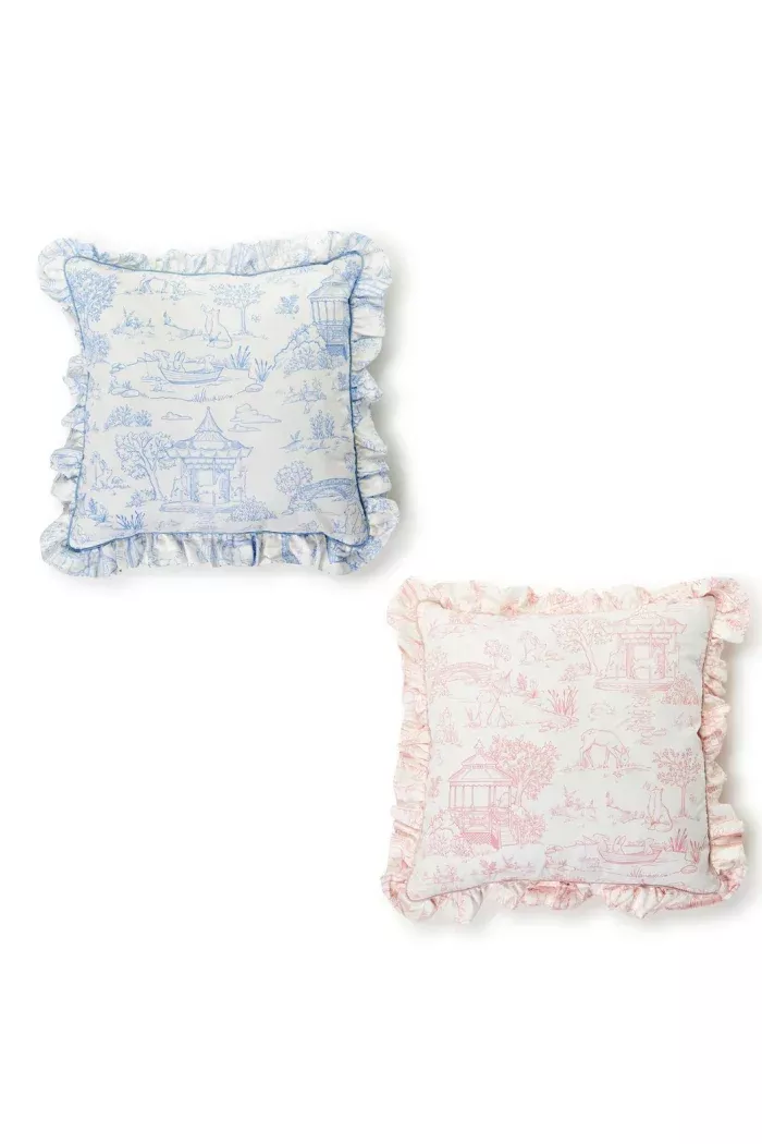 Baby Animal Toile Decorative Pillow with Ruffle Detail
