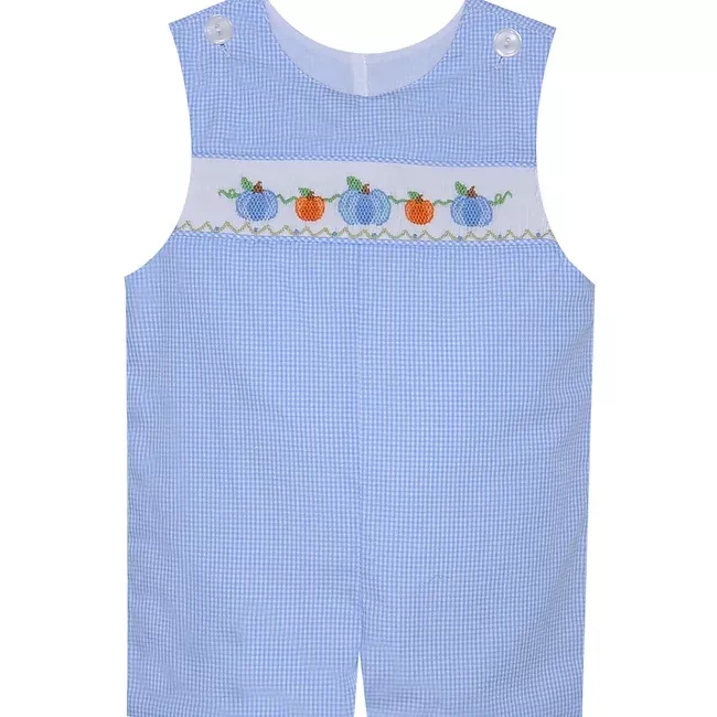 Baby Sen Blue Smocked Graham Pumpkin Shortall