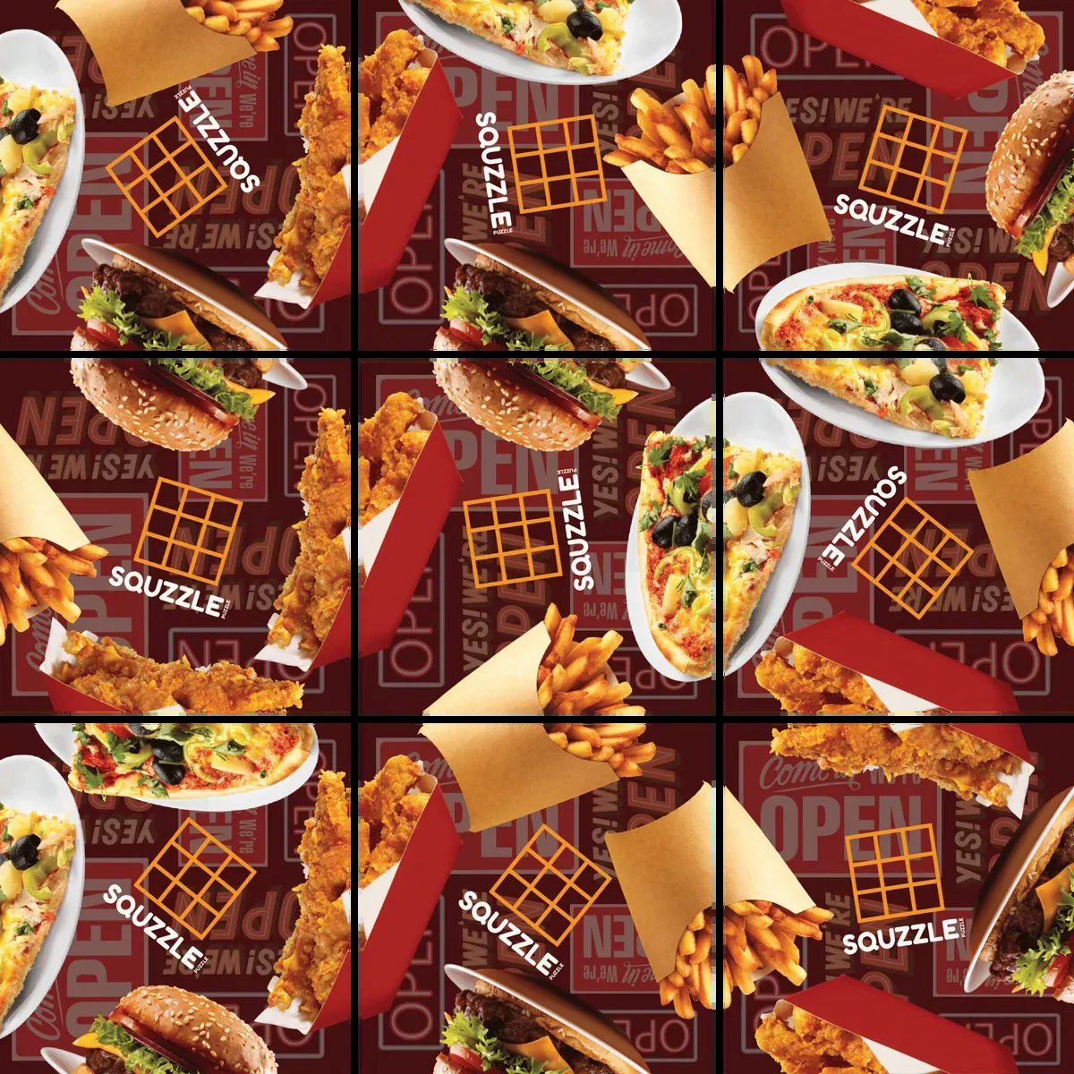 Captivating 9-Piece Food Squzzle Puzzle: Brain Teasing Square Game