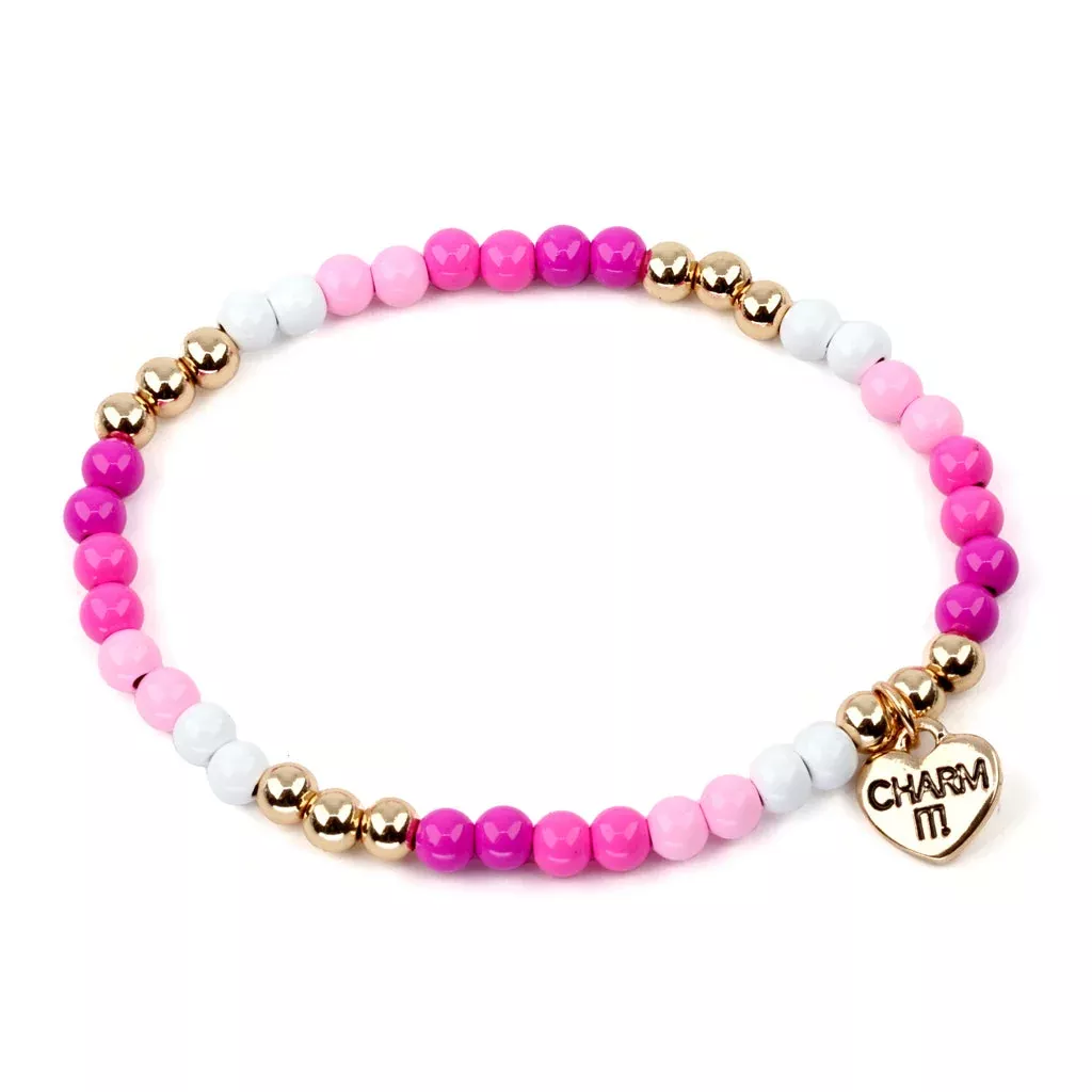 CHARM IT! Gold Pink Stretch Bead Bracelet for Custom Charms