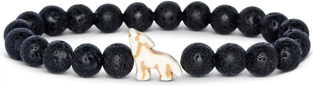 Lava Stone Wolf Bracelet