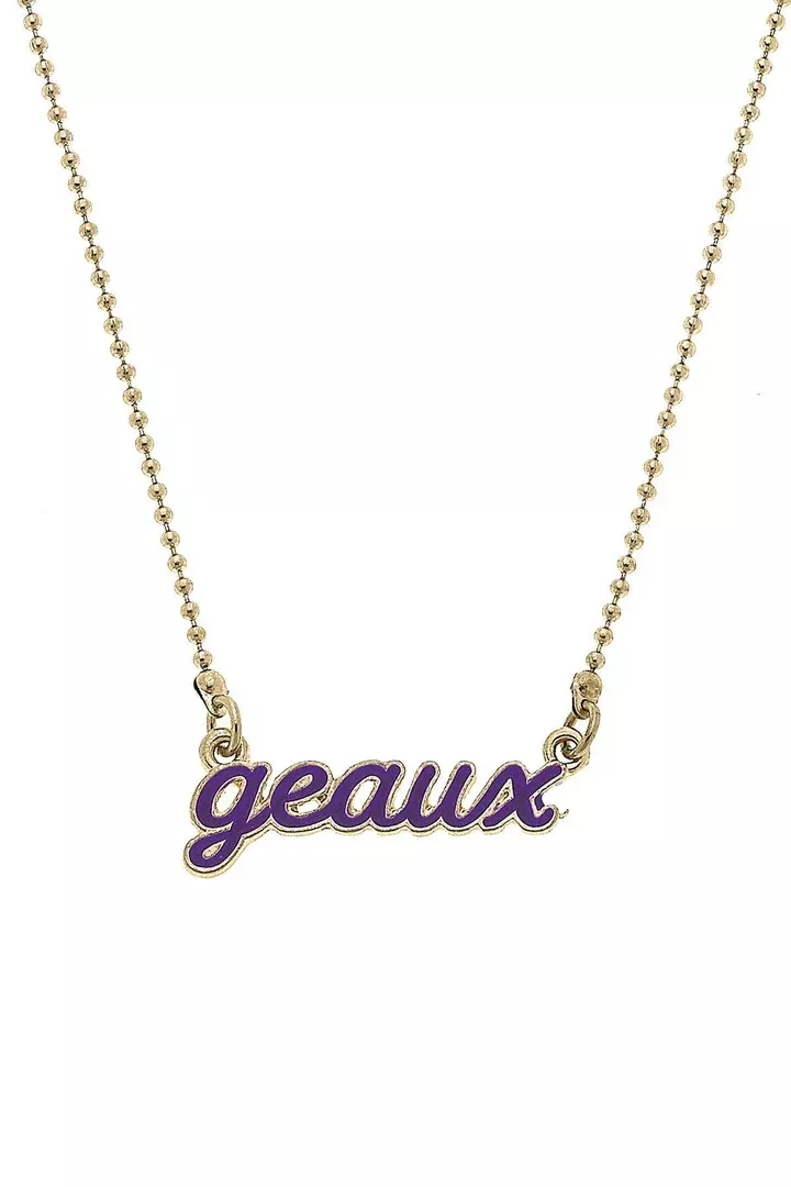LSU Tigers Enamel Script Necklace Purple