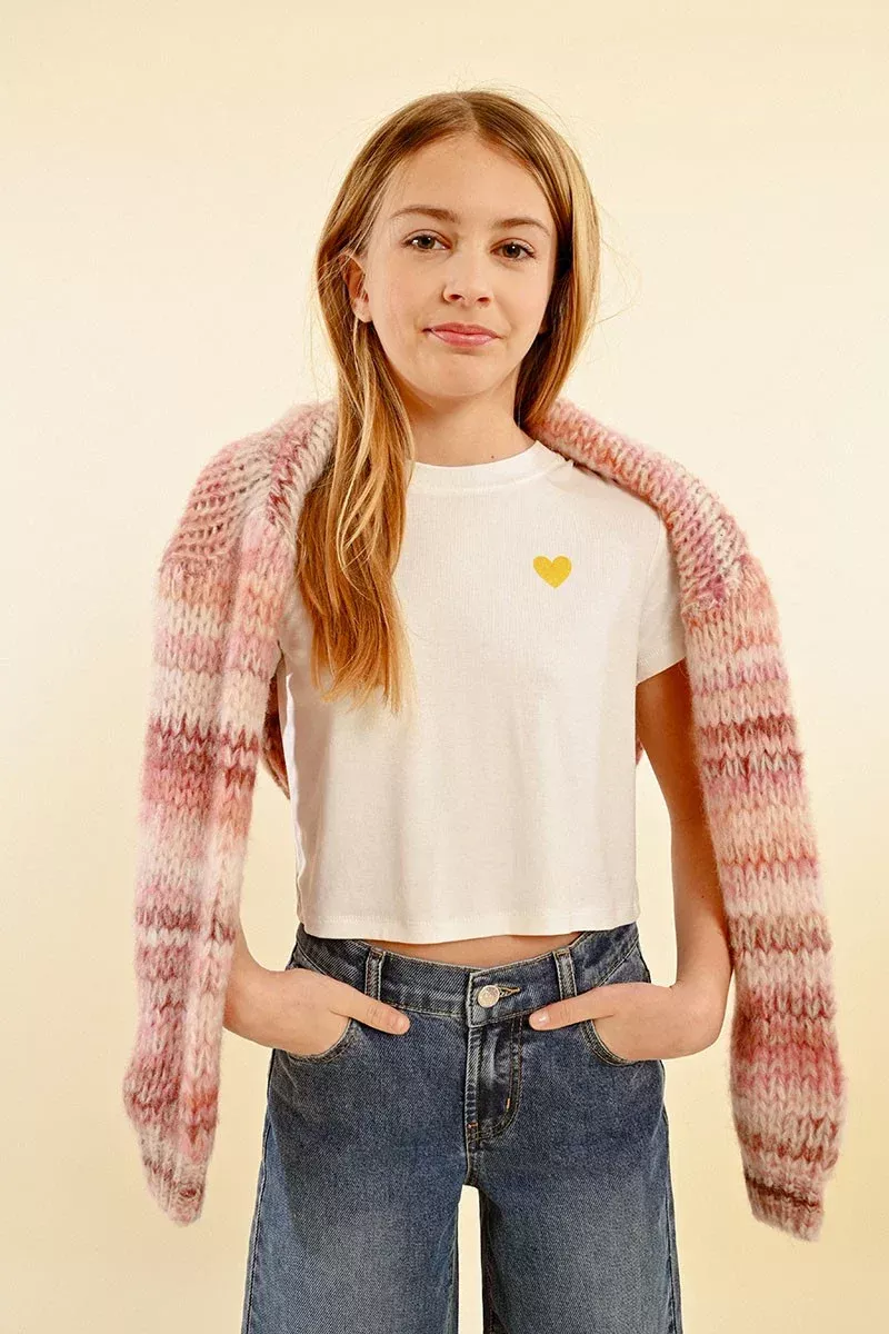 Molly Bracken White Knit Tee with Gold Heart