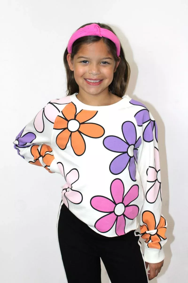 Paper Flower All Over Large Retro Flower Print Crop Sweatshirt