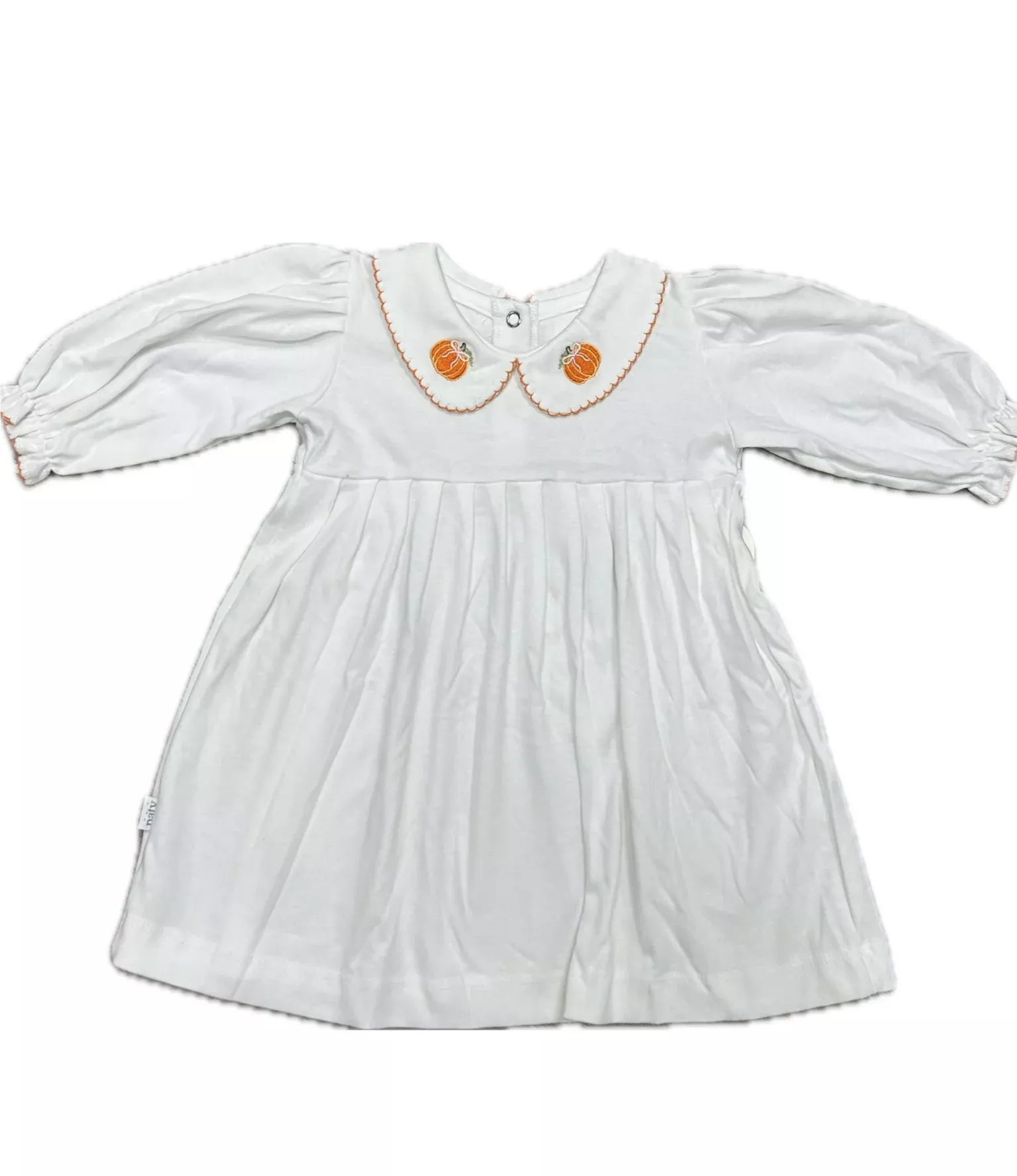 Paty White Knit Embroidered Pumpkin Pima Dress