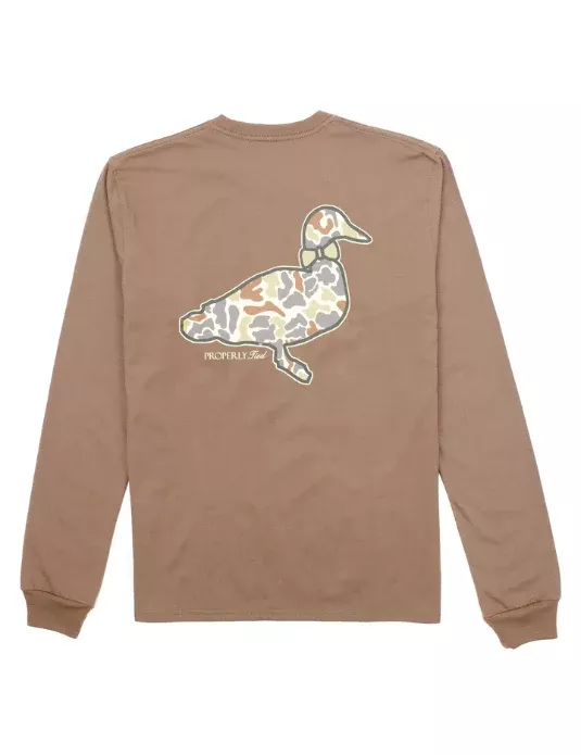 Properly Tied L/S Field Camo Logo Walnut Graphic Tee