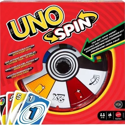 UNO Spin Board Game with Action-Packed Spinning Wheel for Family Fun
