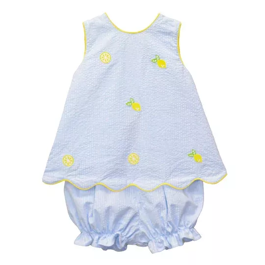 Zuccini 2Pc Blue Seersucker Lemon Sundae Set