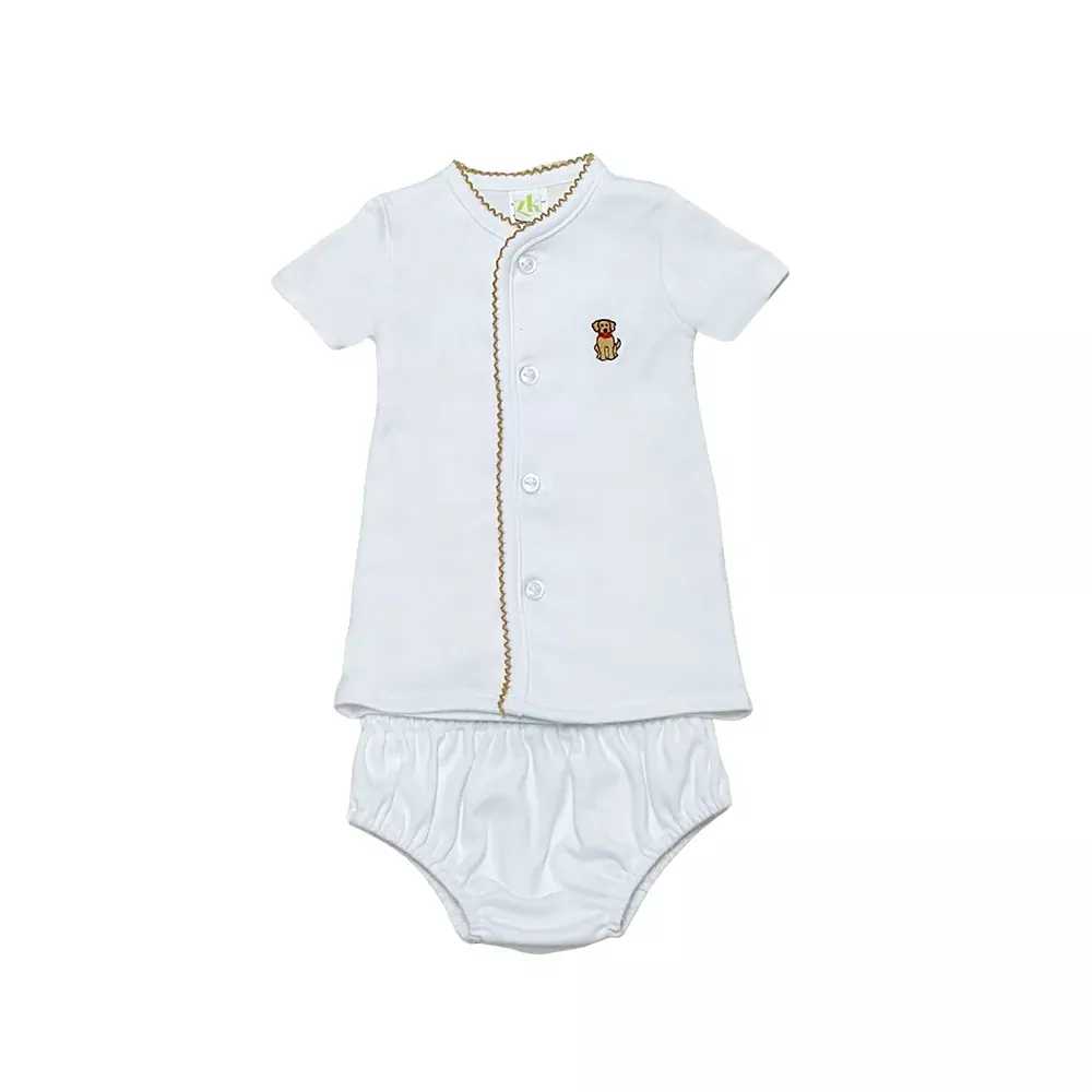 Zuccini Kids White Knit Labrador Puppy Diaper Set